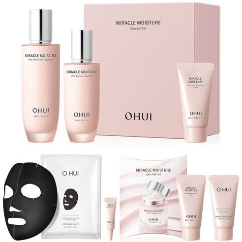 오휘 미라클 모이스처 핑크 베리어 스킨 150ml + 에멀전 100ml + 크림 25ml, 1세트 (+오휘 3종+마스크 증정)
